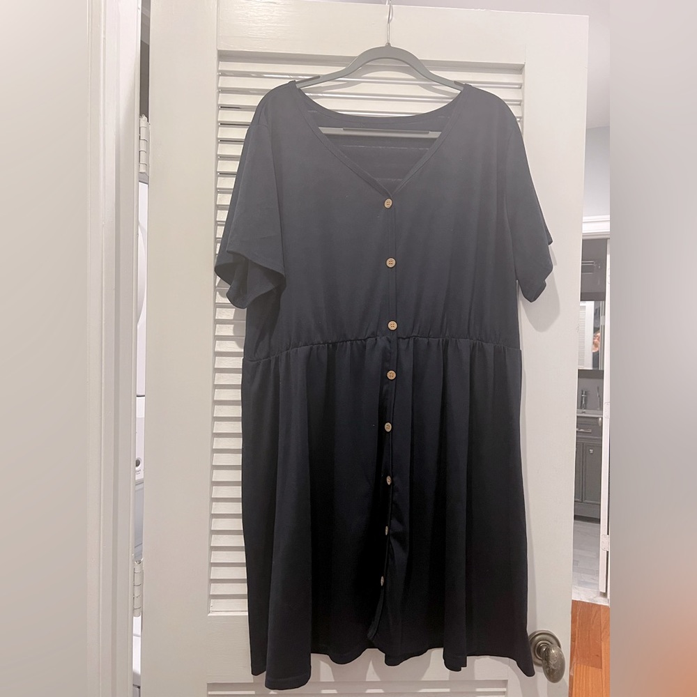 Navy Blue Short Sleeved Cotton Dress 2X